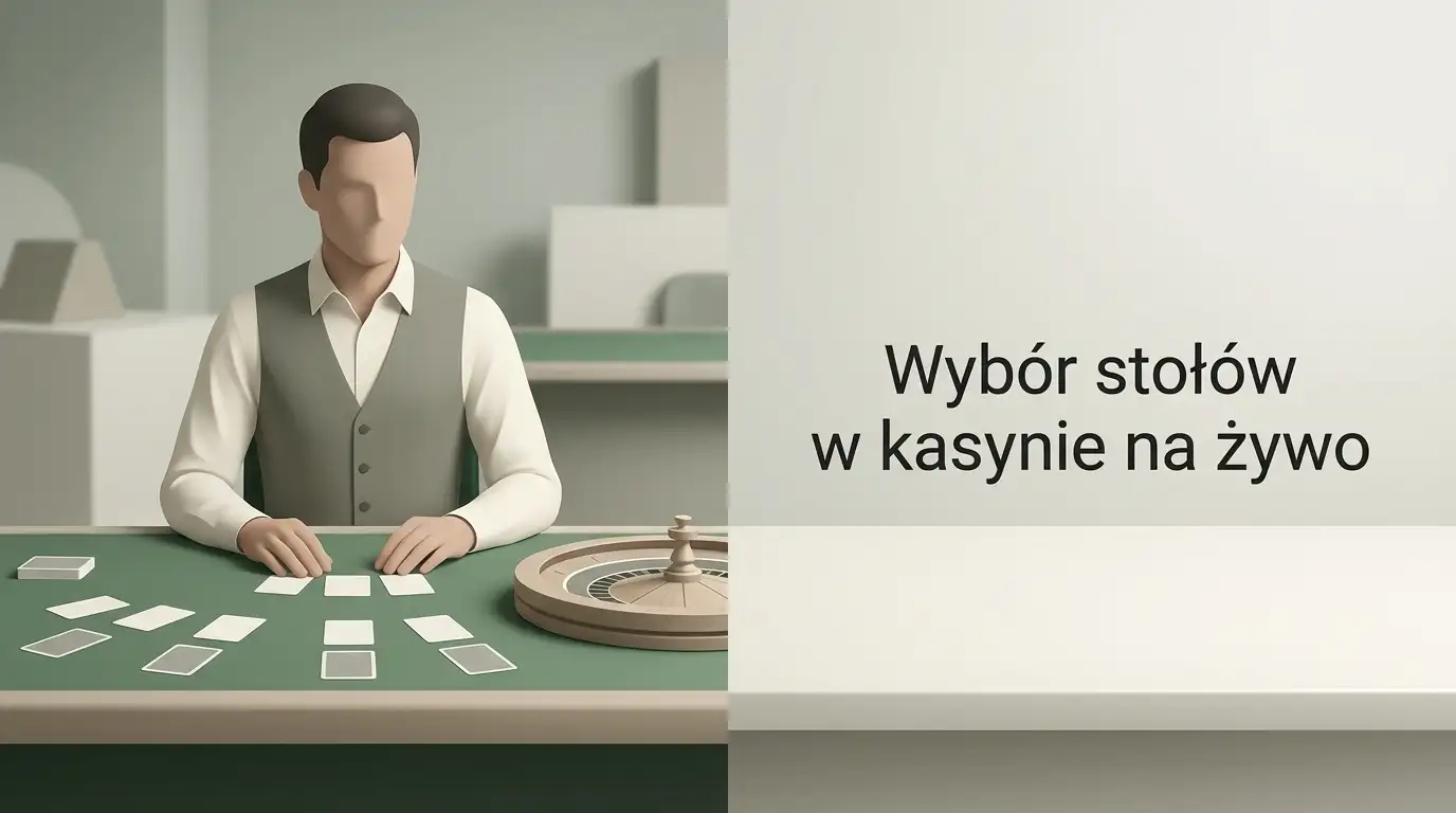 Neutralna scena live casino z kartami, stołem i sylwetką krupiera